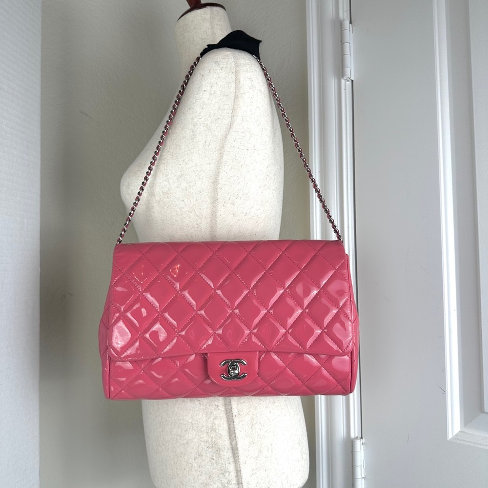 CHANEL CC SINGLE FLAP BAG PATENT LEATHER SHW PINK - Picture 11 of 11